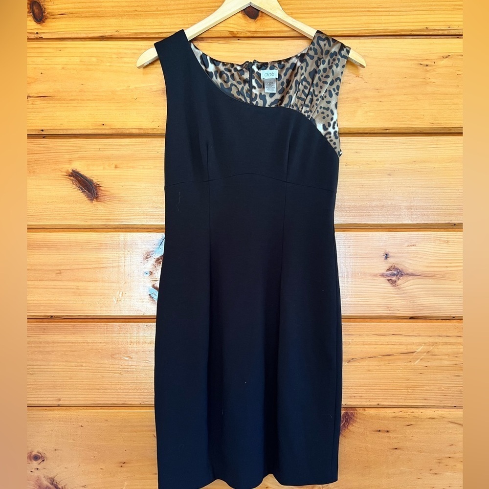 Feminine Cache Cocktail Sheath Sleeveless Asymmetrical Neck Animal Print Dress 4